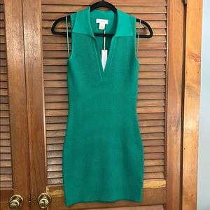 NWT Knit Green Sheath Midi Dress with Plunge Neckline